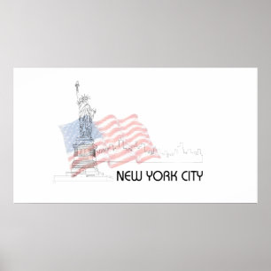 New York - Freiheitsstatue - USA-Flagge Grafik Poster