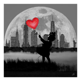 NEW YORK Full Moon Girl Baloon Glossy Poster