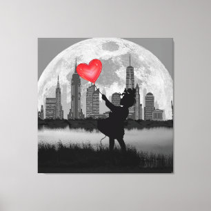 NEW YORK Full Moon Girl Herzballon Canvas Print Leinwanddruck