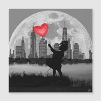 NEW YORK Full Moon Girl mit Balloon Magnetic Card Magnetkarte