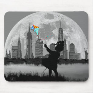 NEW YORK Full Moon Girl mit Blue Kite - Mouse Pad Mousepad