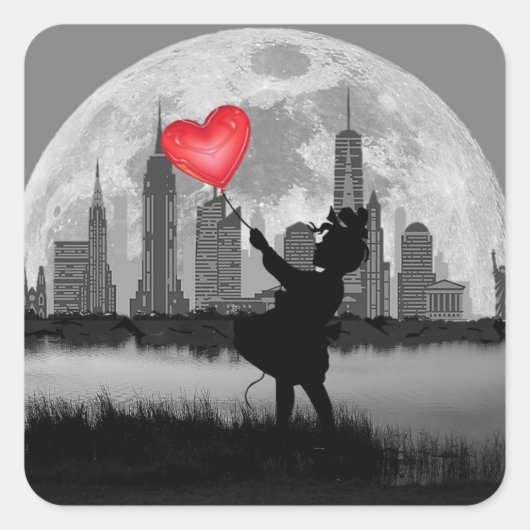 NEW YORK Full Moon Girl mit Heart Balloon Sticker (Vorderseite)