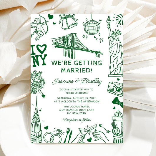 New York Fun Doodle Hochzeit Einladung