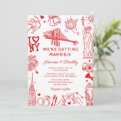 New York Fun Doodle Hochzeit Einladung (Stehend Vorderseite)