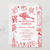 New York Fun Doodle Wedding Einladung (Vorderseite)