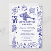 New York Fun Doodle Wedding Einladung (Vorderseite)