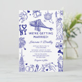 New York Fun Doodle Wedding Einladung (Stehend Vorderseite)