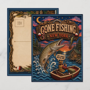 New York Gone Fishing Muskellunge Postkarte