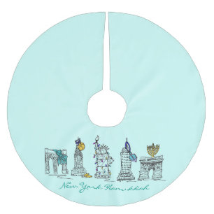 New York Hanukkah NYC Chanukah Jewish Holiday Polyester Weihnachtsbaumdecke