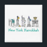 New York Hanukkah NYC Chanukah Juwish Holidays Magnet<br><div class="desc">Es gibt eine originelle Darstellung der klassischen New Yorker Sehenswürdigkeiten, darunter der Washington Square Arch, die Brooklyn Bridge und die Freiheitsstatue, die für die Ferien "gekleidet" ist. Ideal für alle, die in der Hanukkah-Saison in der "Hektik und Hektik" des NYC wohnen oder Lieben haben. Diese Urlaubsanschauung ist auch auf anderen...</div>