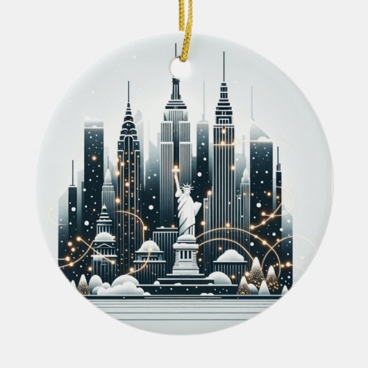 New York Holiday Elegance - Anpassbare Weihnachten Keramik Ornament (Vorne)