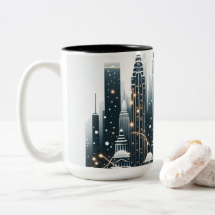 New York Holiday Elegance - Anpassbare Weihnachten Zweifarbige Tasse