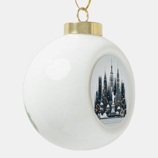 New York Holiday Elegance - Customizable Christmas Keramik Kugel-Ornament (Links)