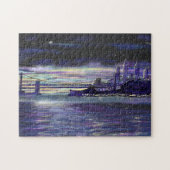 New York Hudson River Manhattan Lila Sunset Art Puzzle (Horizontal)