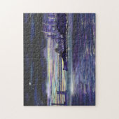 New York Hudson River Manhattan Lila Sunset Art Puzzle (Vertikal)