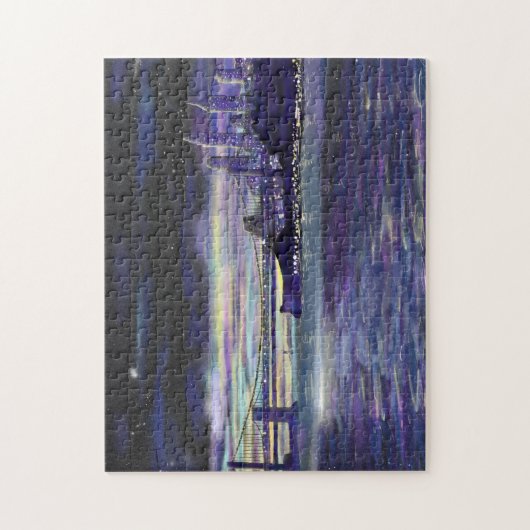 New York Hudson River Manhattan Lila Sunset Art Puzzle (Vertikal)