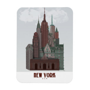 New York in den Wolken - dunkelrot und grün Magnet