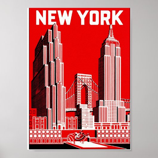 New York in Red, Vintage Travel Poster (Vorne)
