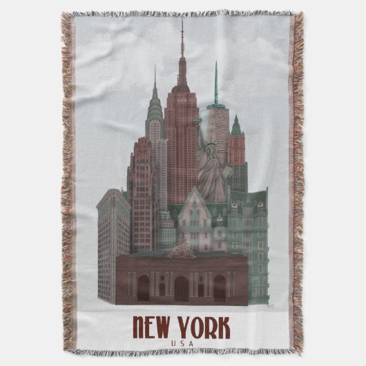 New York in Wolken - Dunkelrot und grün Decke (Vorderseite Vertikal)