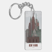 New York in Wolken - Dunkelrot und grün Schlüsselanhänger (Vorderseite links)