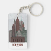 New York in Wolken - Dunkelrot und grün Schlüsselanhänger (Rückseite)