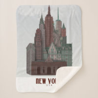 New York in Wolken - Dunkelrot und grün