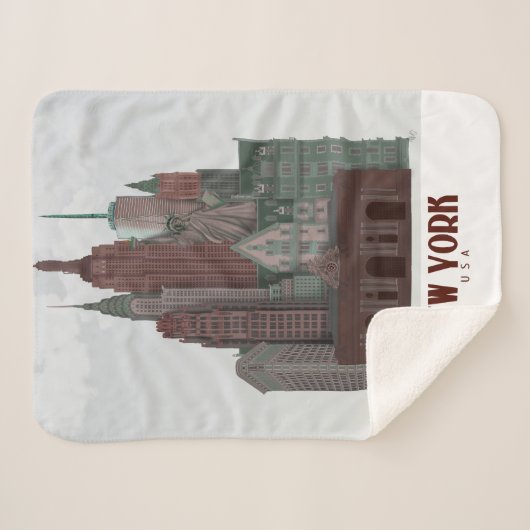 New York in Wolken - Dunkelrot und grün Sherpadecke (Vorderseite (Horizontal))