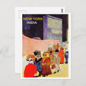 New York Indien, Vintages Flugplakat Postkarte (Vorne/Hinten)