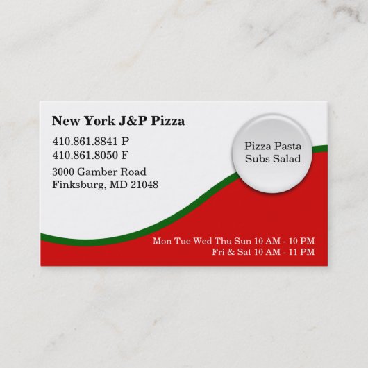 New York J and P Pizza - NEW Visitenkarte (Vorderseite)