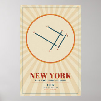 New York JFK Flughafen Rollfeldkarte Poster | Retr