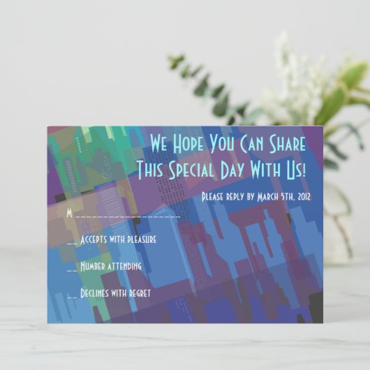 New York Lady Liberty Bar Bat Mitzvah Reply Card Einladung (Stehend Vorderseite)