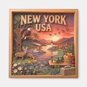 New York Lake Mountain Sonnenuntergang Texturierte Magnet