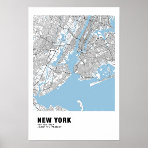 New York Landkarte Poster - New York Weiße Landkar