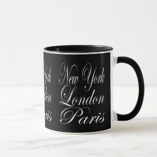 New York London Paris – Black & White Typografie Tasse
