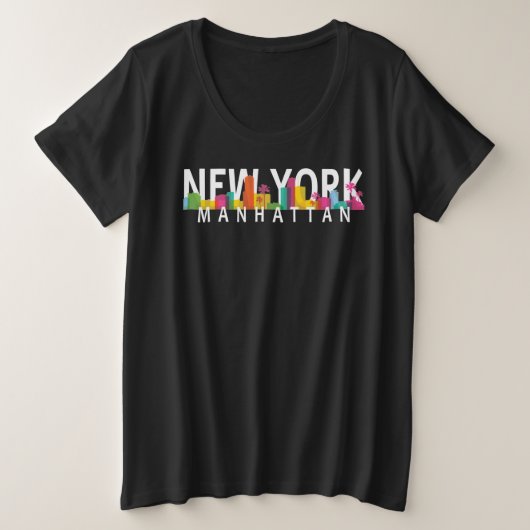 New York Manhattan Skyline mit Palmen Große Größe T-Shirt (Design vorne)