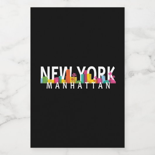 New York Manhattan Skyline mit Palmen Lebensmitteletikett (Einzelnes Label)