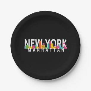 New York Manhattan Skyline mit Palmen Pappteller
