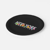 New York Manhattan Skyline mit Palmen Pappteller (Schrägansicht)