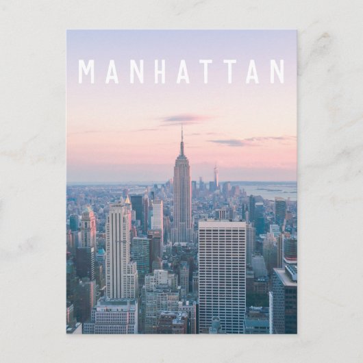 New York Manhattan Text Pink Blue Skyline Sunset Postkarte (Vorderseite)