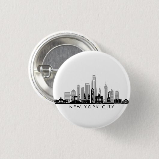 NEW YORK Manhatten USA City Skyline Silhouette Button (Vorne & Hinten)
