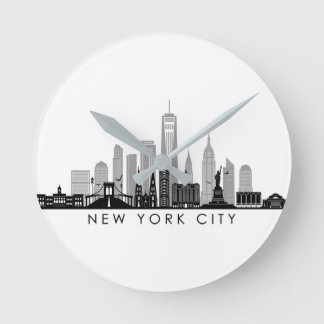 NEW YORK Manhatten USA City Skyline Silhouette Runde Wanduhr