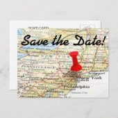New York Map Button Save the Date Ankündigungspostkarte (Vorne/Hinten)