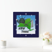 New York Map, Freiheitsstatue, Monument Clock Quadratische Wanduhr (Zuhause)