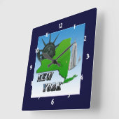 New York Map, Freiheitsstatue, Monument Clock Quadratische Wanduhr (Winkel)