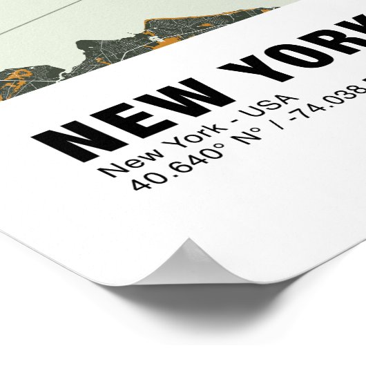 New York Map Poster - New York Green & Yellow Map (Ecke)
