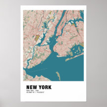 New York Map Poster - New York Vintag Map Style
