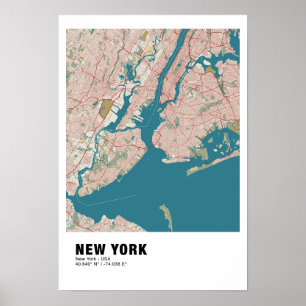 New York Map Poster - New York Vintag Map Style