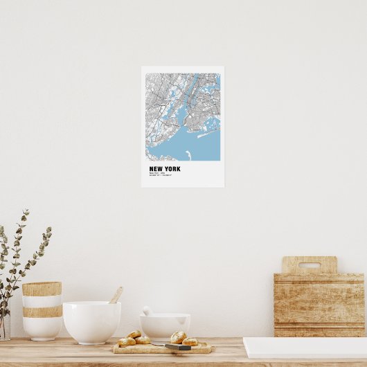 New York Map Poster - New York White Map (Küche)