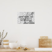 New York Map Schwarz-weiß & grau Personalisiert Poster (Küche)