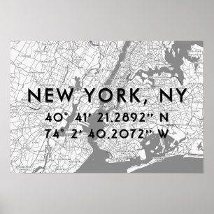 New York Map Schwarz-weiß & grau Personalisiert Poster